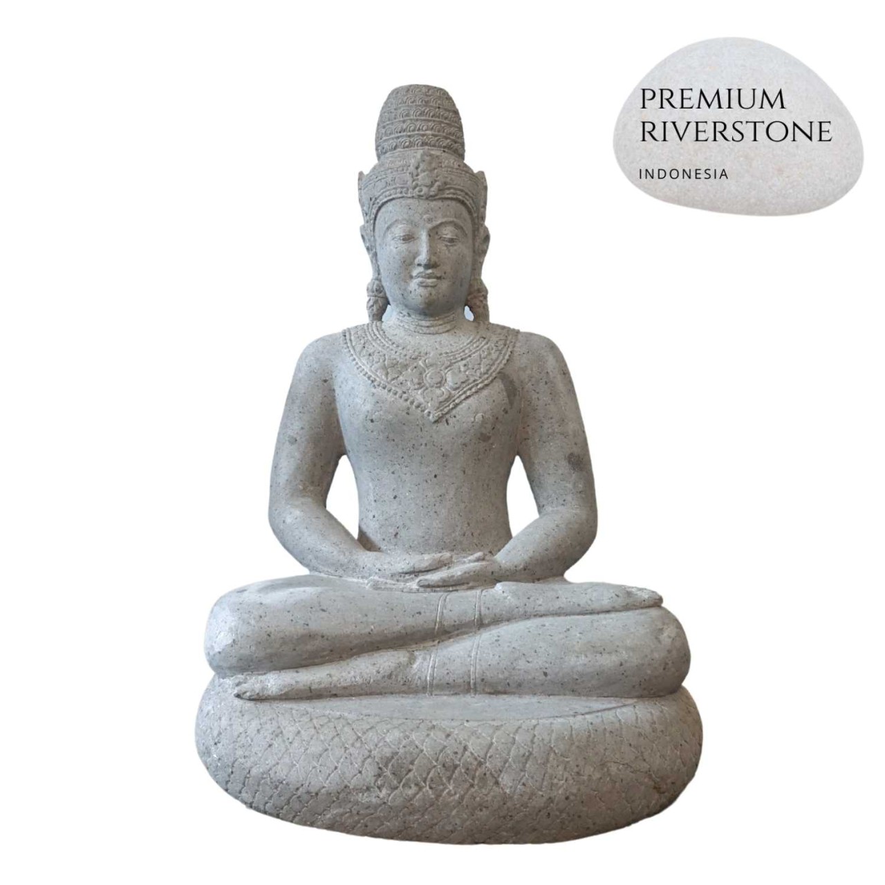 B-Ware Steinfigur Buddha sitzend Khmer Meditation 75cm Flussstein B-Ware