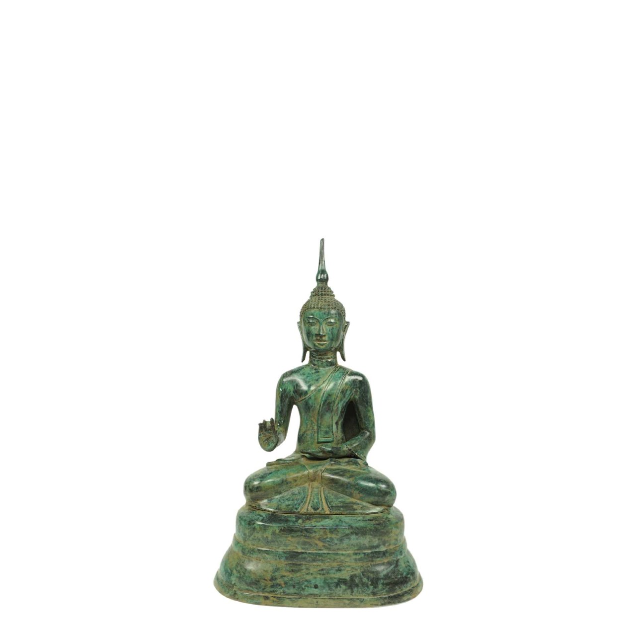 Buddha antikfarben "Rad der Lehre" ca. 40 cm Messing gegossen