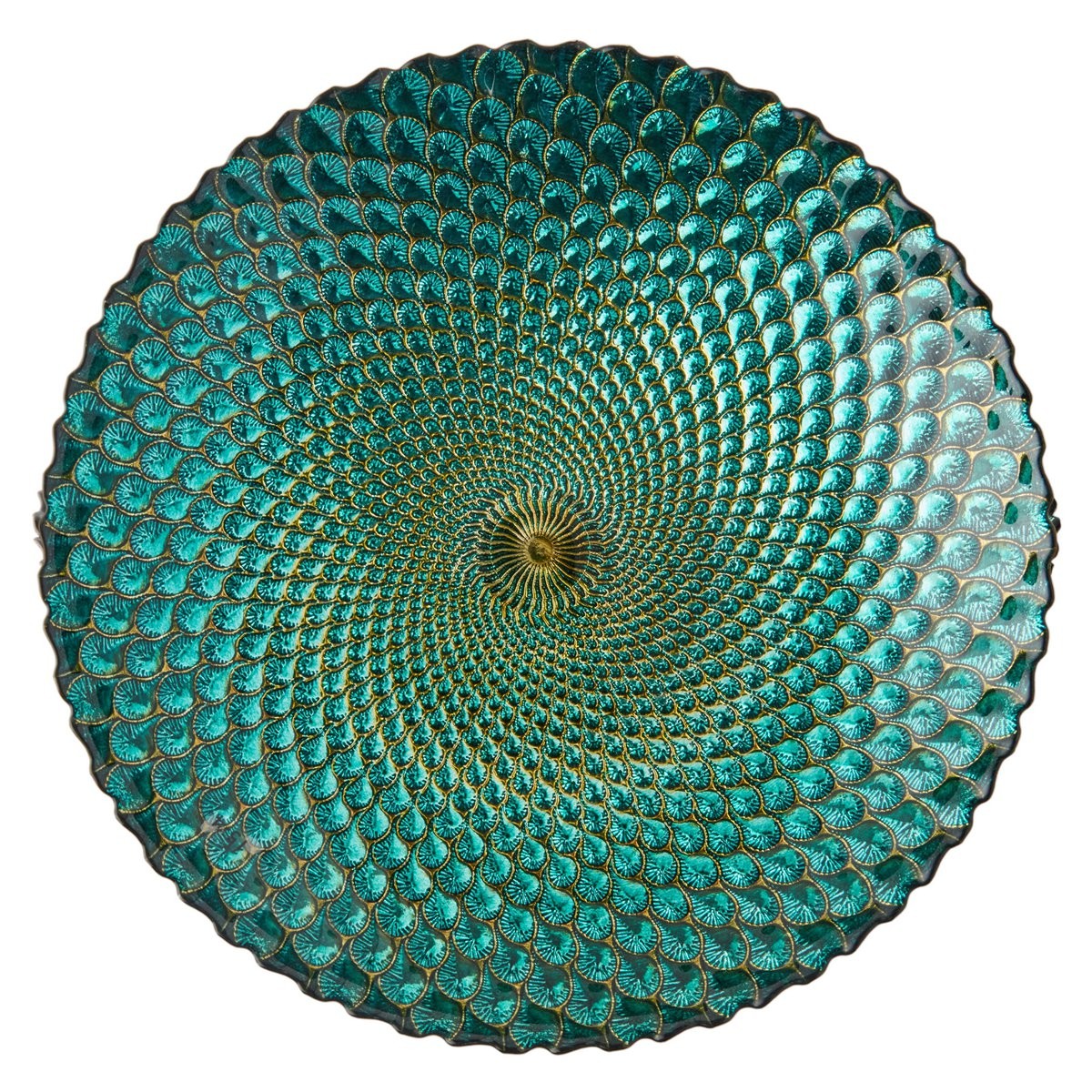 Peacock Bowl 41 cm bunte Glasschale mit Pfauenfeder-Dekor