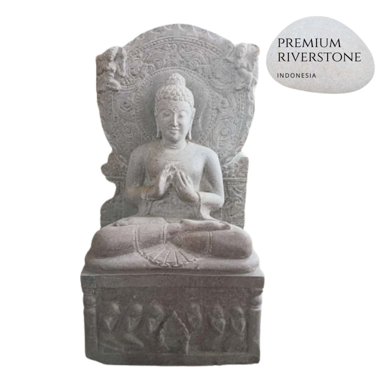 Buddha sitzend India Relief 92 cm Flussstein Indonesien