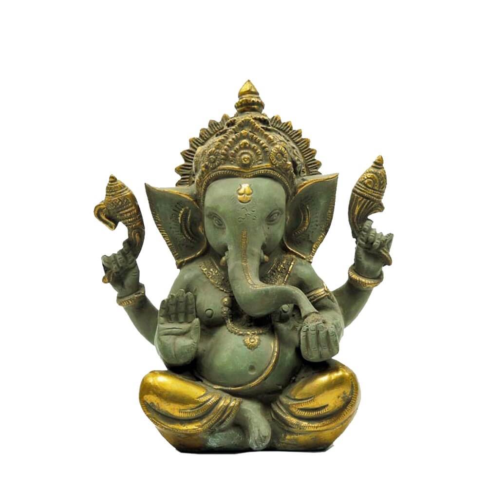 Figur Ganesha Messing antikgrün 22cm