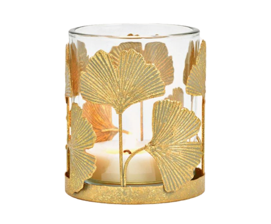 Windlicht Ginkgo Golden 8 x 9 cm
