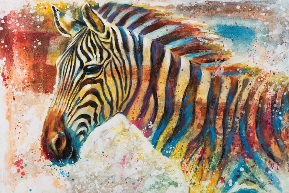Wandbild Zebra Colored 80x120cm handbearbeitet und handgemalt