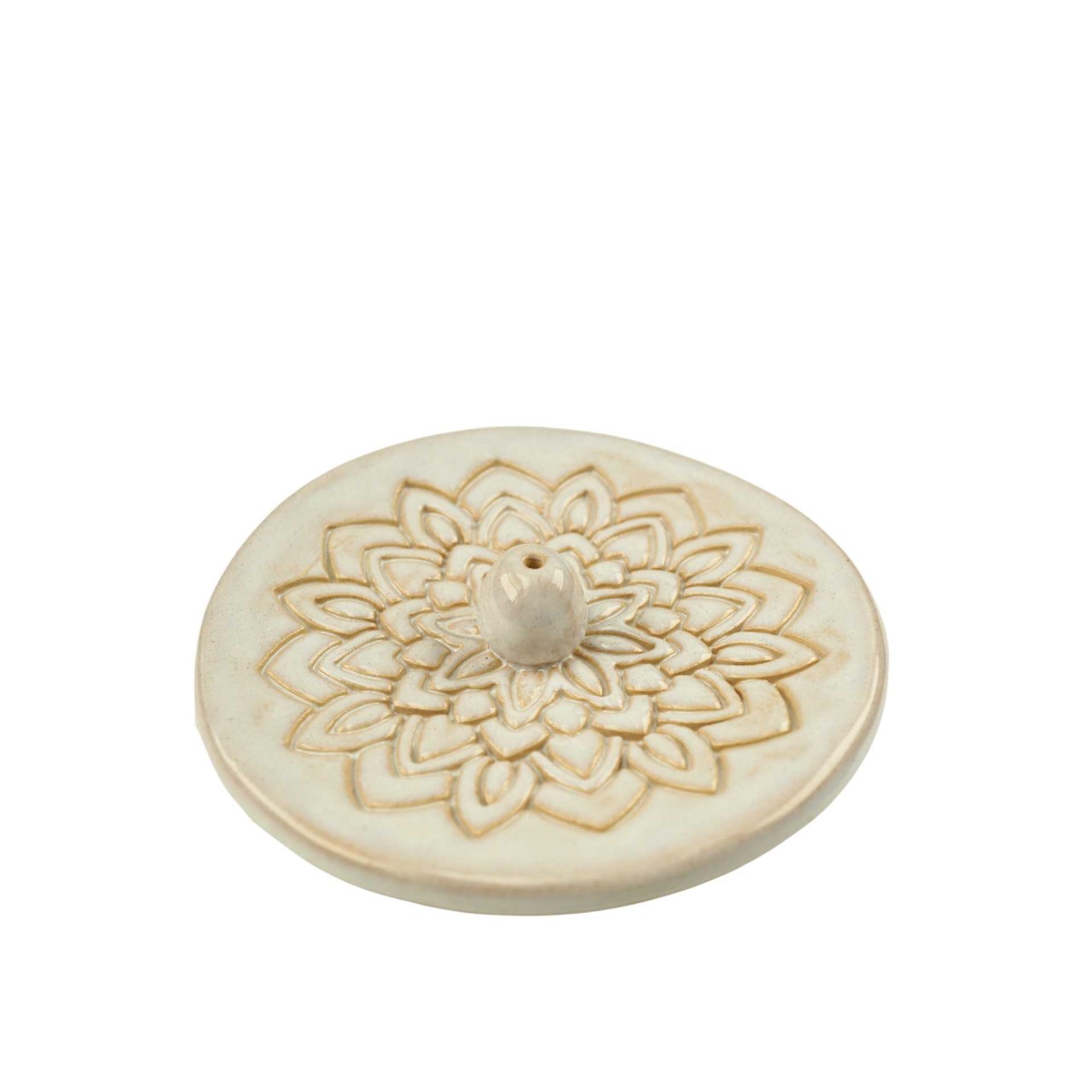 Räucherstäbchenhalter Lotus Mandala weiss beige handgetöpfert