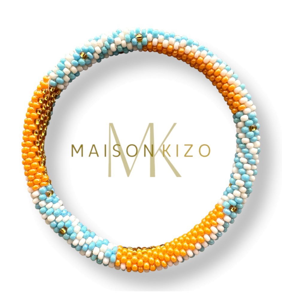 Armband mandarin-light blue Nepal Glasperlen