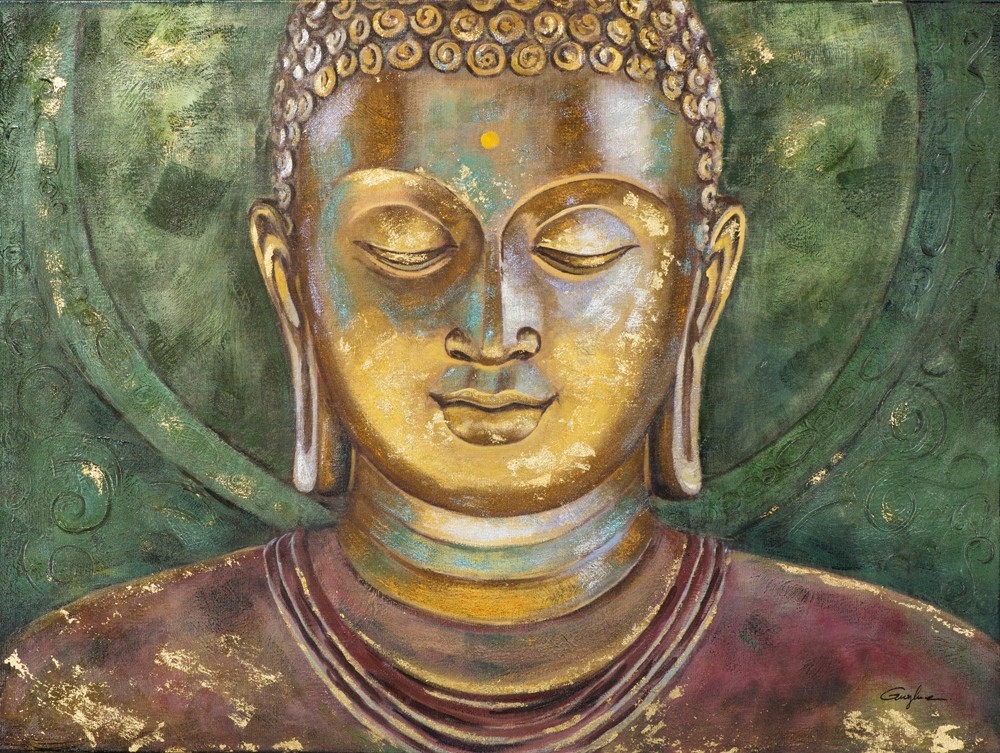Wandbild - Buddha Angkor Wat - auf Leinwand - 90 x 120 - handbearbeitet