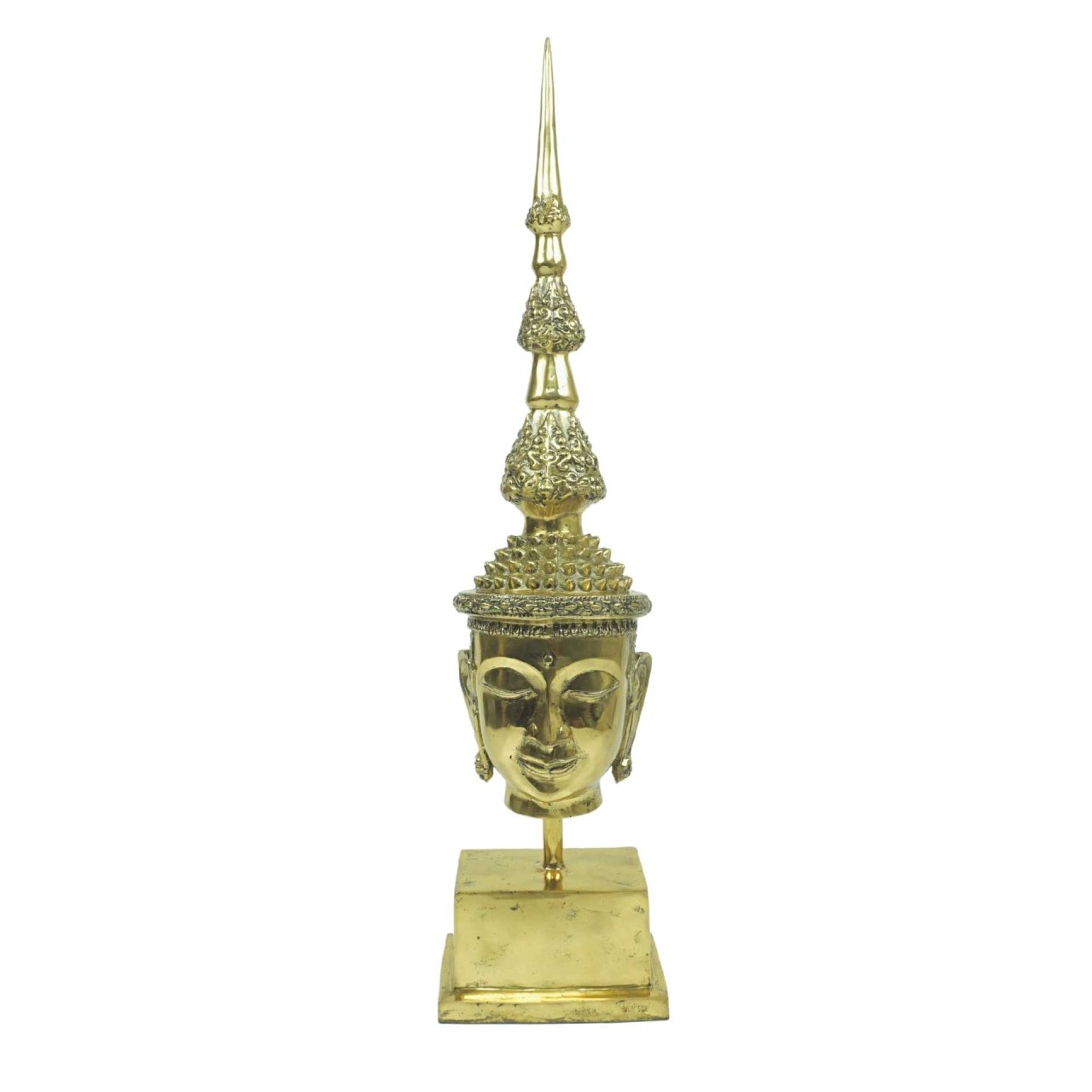 Buddha Kopf Ayutthaya goldfarben ca. 60 cm auf Sockel Messing gegossen