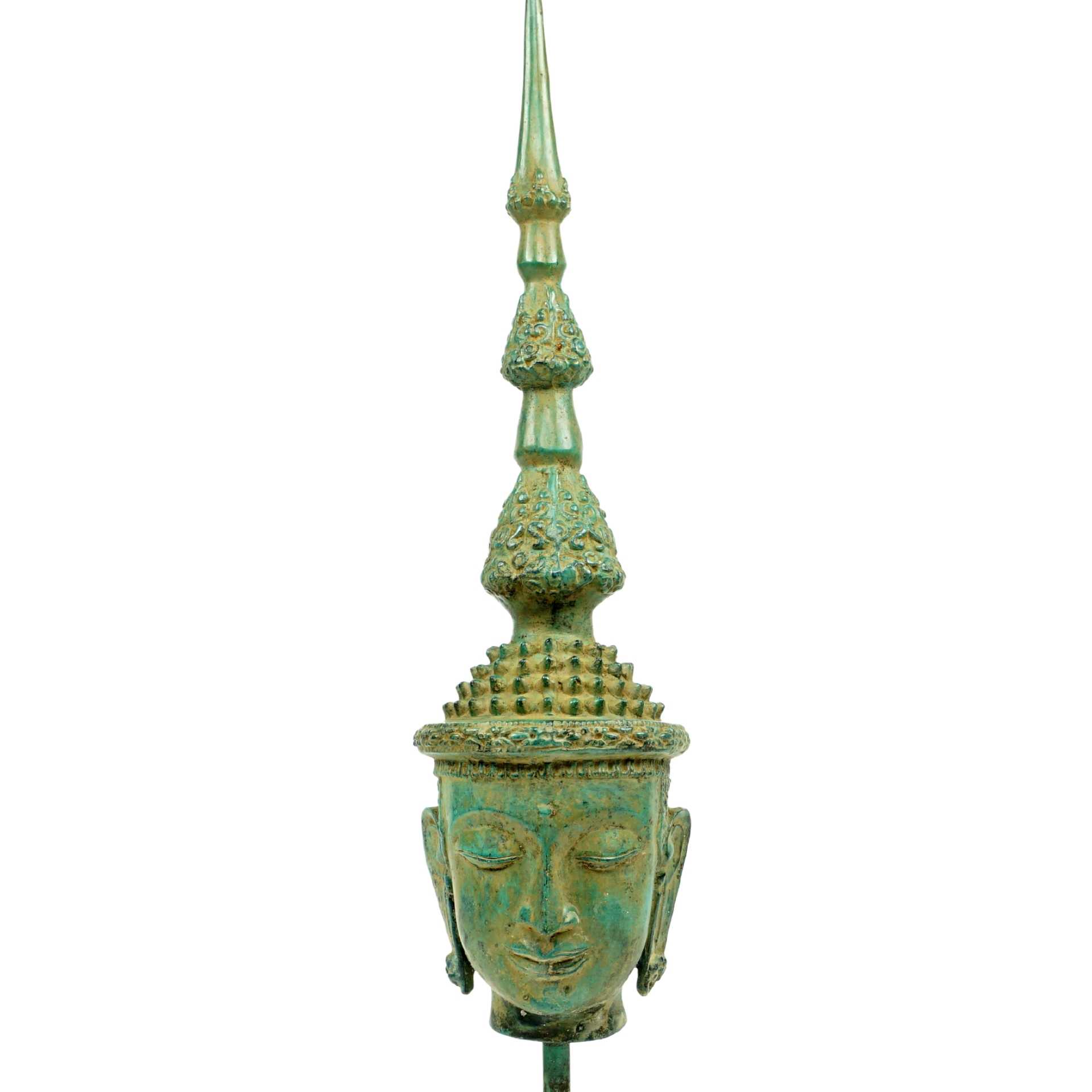 antikstyle Buddha Dekofigur Sockel auf Kopf