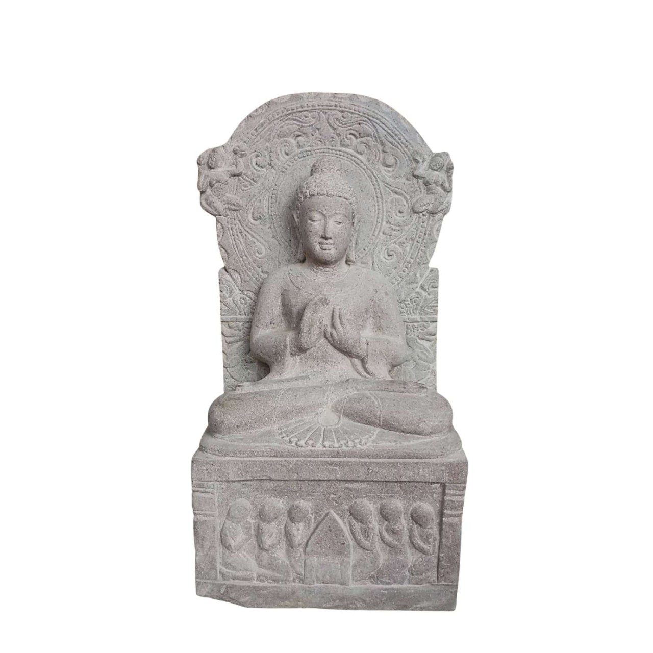 Gartenfigur Buddha sitzend India Relief 75cm Flussstein winterhart