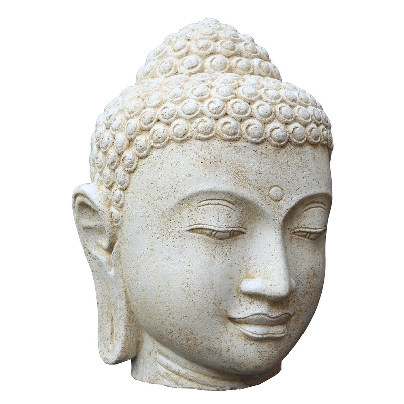 Gartenfigur Buddha Kopf 50cm weiss antik gegossen winterhart