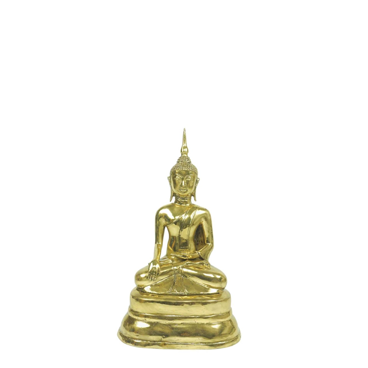 Buddha goldfarben "Erdberührung" ca. 40 cm Messing gegossen