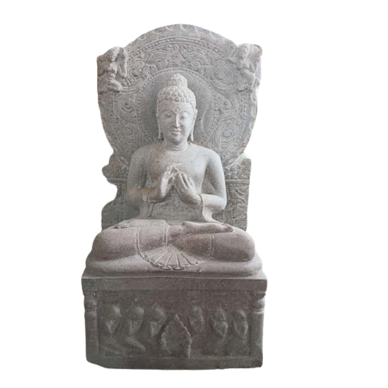 Gartenfigur Buddha sitzend India Relief 92cm Flussstein