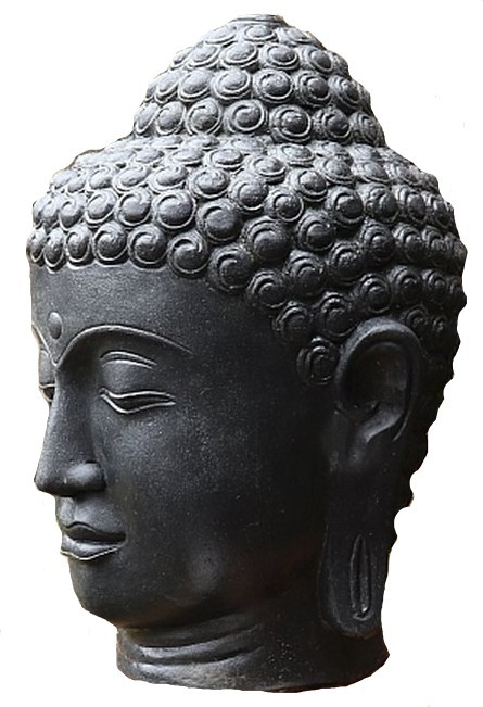 Detailreicher Buddha Kopf aus wetterbeständigem Steinguss