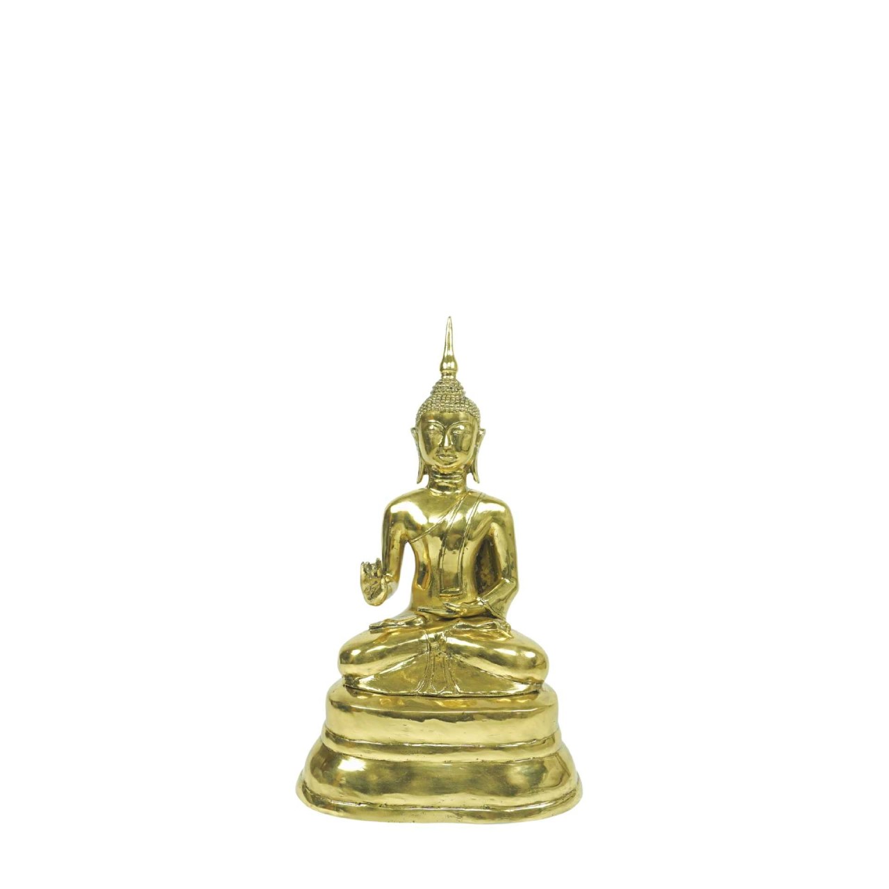 Buddha goldfarben "Rad der Lehre" ca. 40 cm Messing gegossen